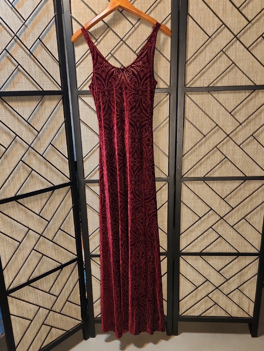 Blackmilk Red/Burgundy Velvet Burnout Maxi Dress